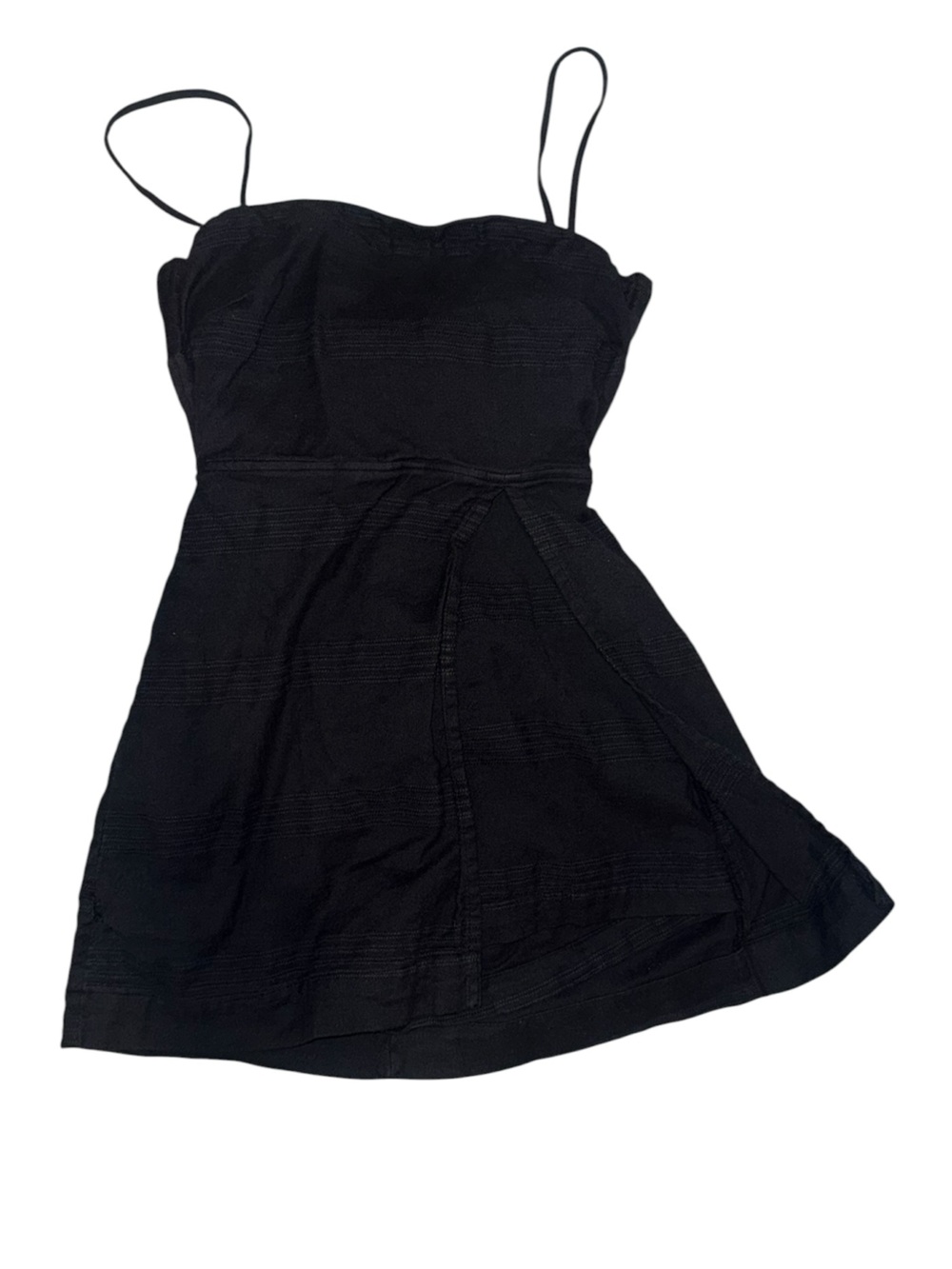 Free People Black Mini Dress Tie Back Linen Blend Romper Medium - Picture 3 of 5